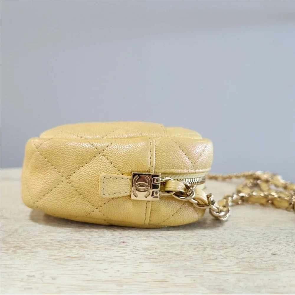 Rare 2019 Chanel Caviar Iridescent Yellow Camera Bag with Gold Hardware